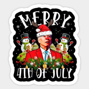 Funny Joe Biden Christmas Santa Hat Merry 4th Of July Sticker